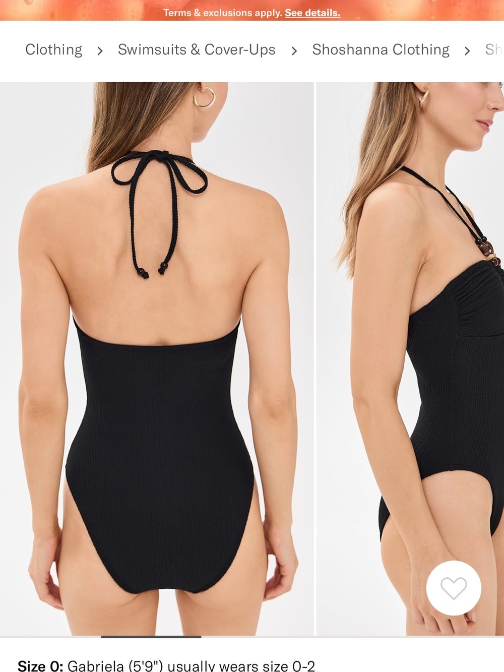 Shoshanna cinched one piece swimsuit black size 6 - Picture 3 of 7